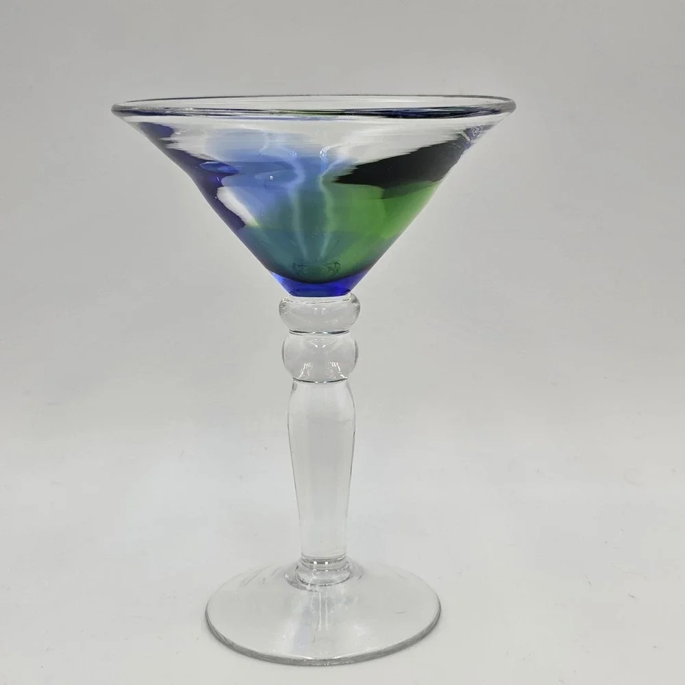 Pier 1 Hand Made Blue Green Martini Bar‎ Glass 6 1/2